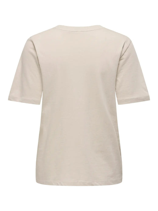 Only - Onlhappy Life S/S Emb Top - 5030076 Oatmeal Cherry Emb T-shirts 