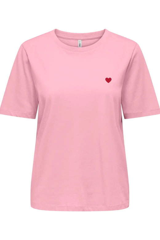 Only - Onlhappy Life S/S Emb Top - 5048918 Romance Rose Abdel Red Heart T-shirts 