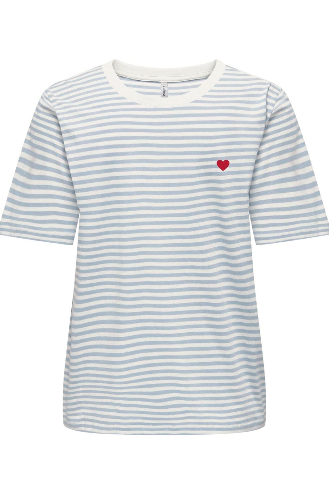 Only - Onlhappy Life S/S Emb Top - 5048919 Cloud Dancer Soft Chambray Stripes Abdel Heart Emb T-shirts 