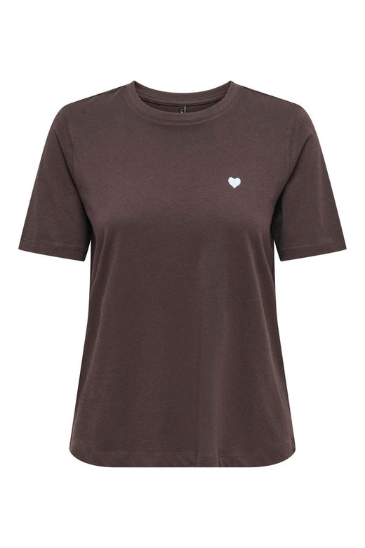 Only - Onlhappy S/S Emb Top - 5204457 Coffee Bean Chambray Heart