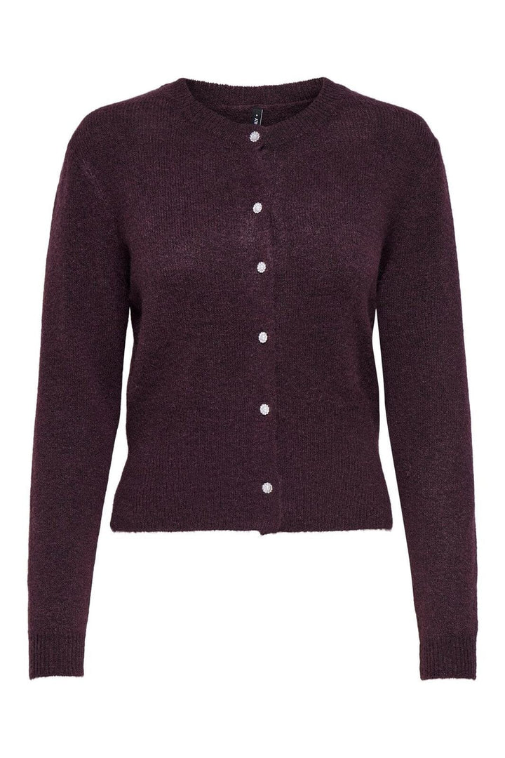 Only - Onlhavanna Ls Button Cardigan Knt - 4932224 Winetasting Melange/Bling Button