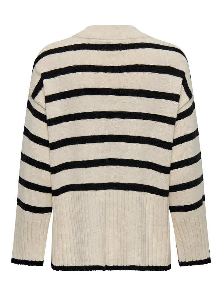 Only - Onlhella Ls Loose Striped O-Neck Cc Knt - 4377606 Birch Black Strikbluser 