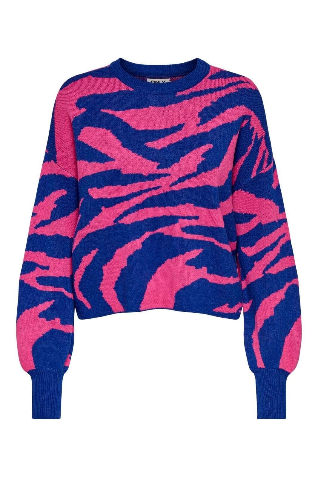 Only - Onlhilla Ls Jq Mix Box O-Neck Knt - 4999698 Dazzling Blue Pink Yarrow