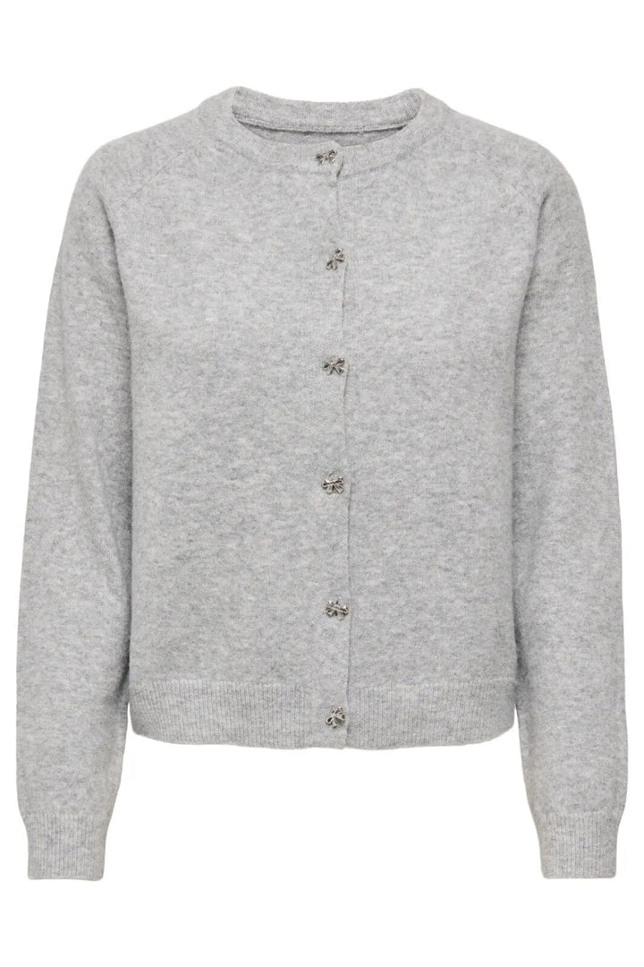 Only - Onlhoney Ls Bow Cardigan Knt - 5026401 Light Grey Melange Silver Bow Buttons Cardigans 