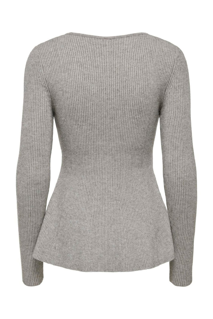 Only - Onlibi Ls V-Neck Rib Peplum Cc Knt - 5021070 Medium Grey Melange