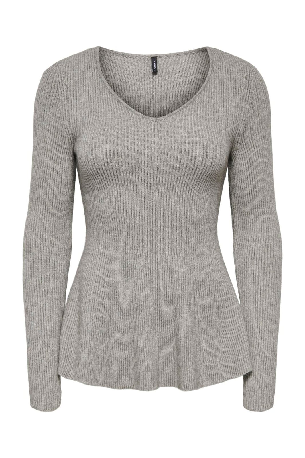 Only - Onlibi Ls V-Neck Rib Peplum Cc Knt - 5021070 Medium Grey Melange