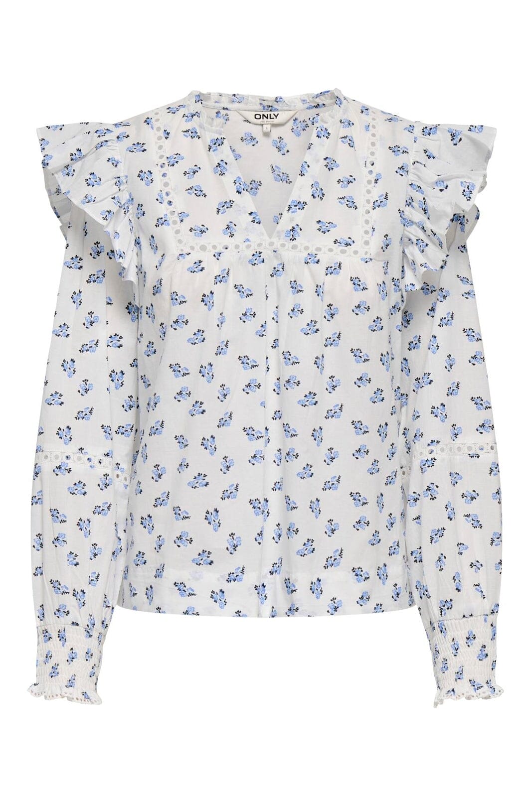 Only - Onlidris Ls Frill Tape Top - 4958053 Cashmere Blue Mini Floral