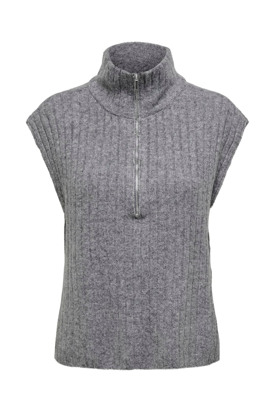 Only - Onljeanett Life Sl Rib Highneck Knt - 4879359 Medium Grey Melange