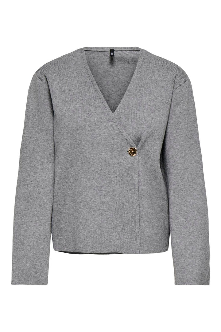 Only - Onljing Ls Vneck One Button Cardi Knt - 5088616 Medium Grey Melange Gold Button