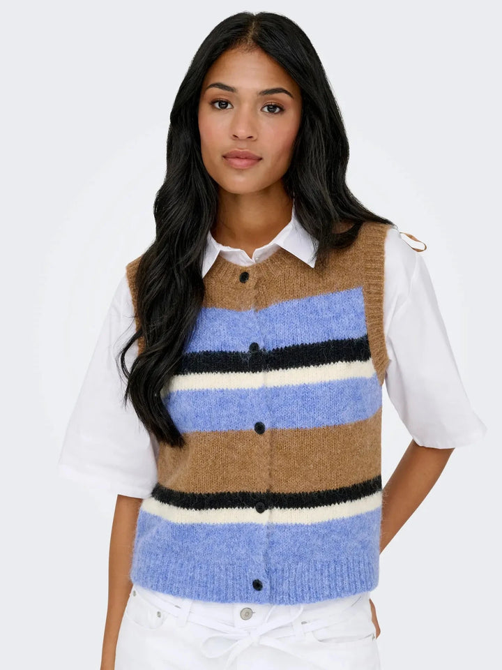 Only - Onlkallie Sl Button Vest Knt - 4946901 Toasted Coconut Ultramarine/Mel/Black/Babys/Black Button Veste 