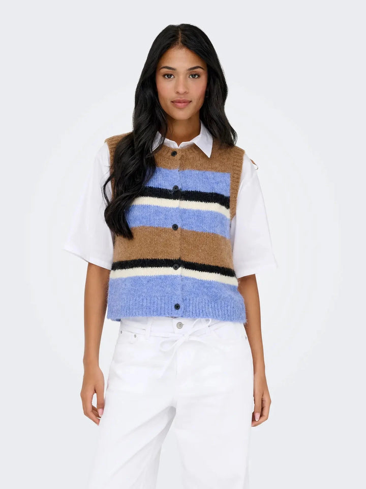 Only - Onlkallie Sl Button Vest Knt - 4946901 Toasted Coconut Ultramarine/Mel/Black/Babys/Black Button Veste 