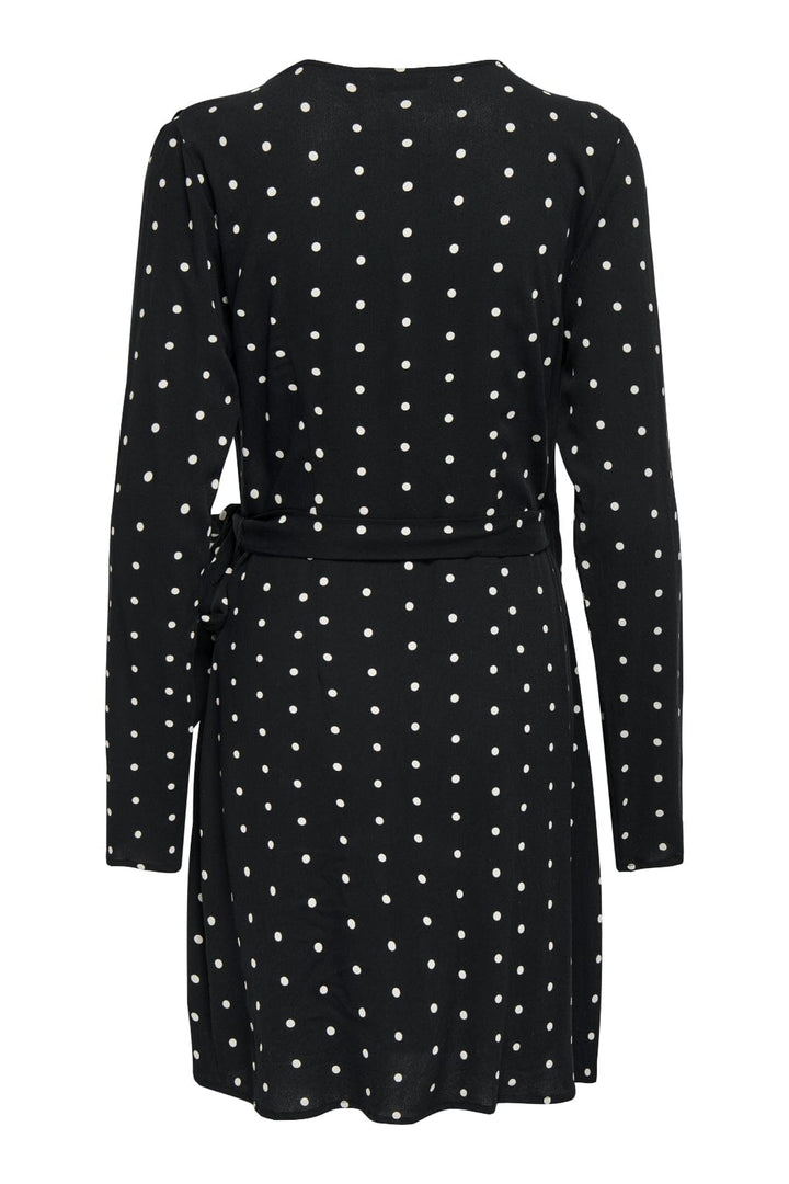 Only - Onlkeshav L/S V-Neck Wrap Dress - 4959209 Black Dots Kjoler 