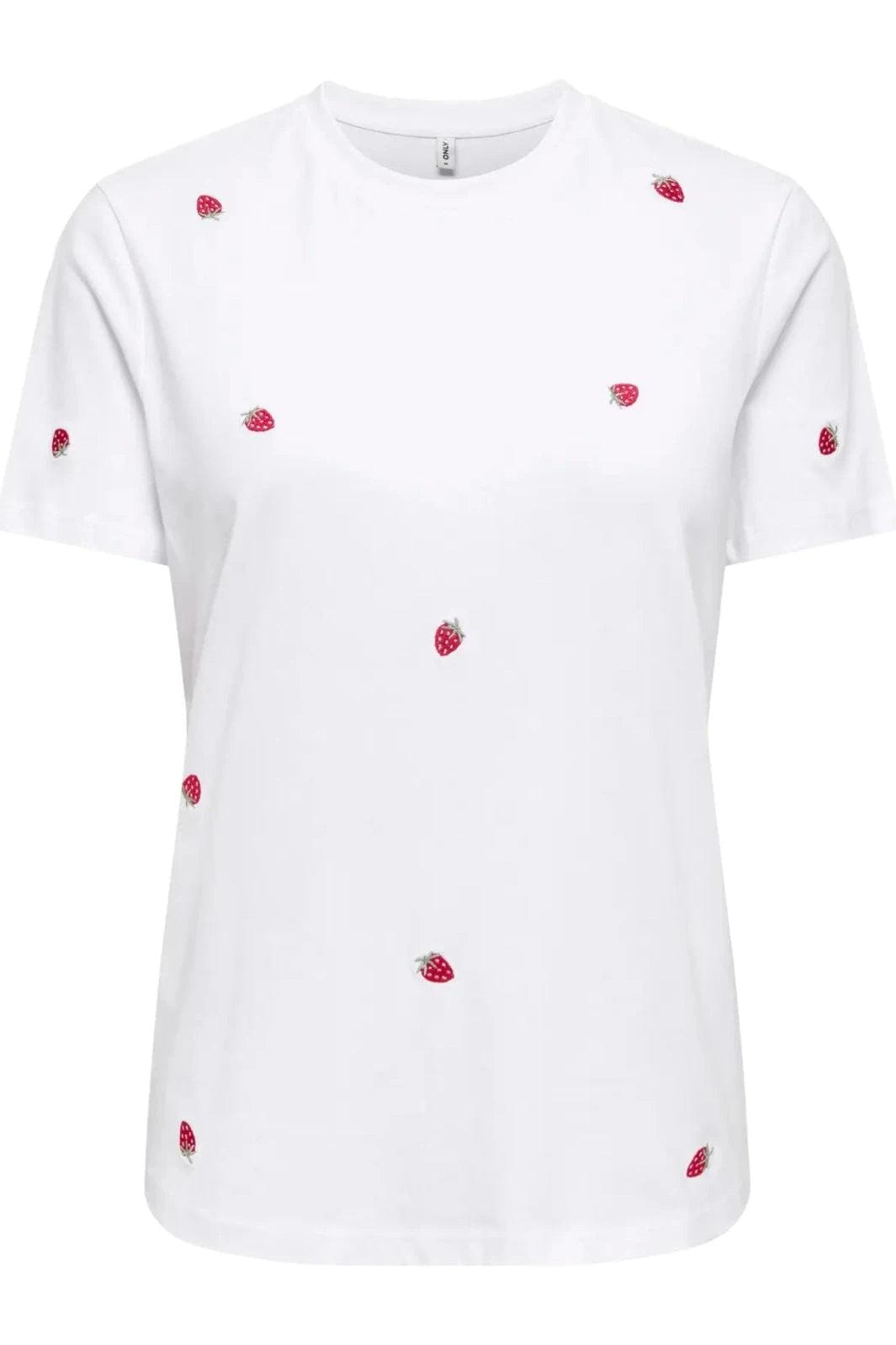 Only - Onlketty Life S/S O-Neck Top - 5016635 Bright White Strawberry T-shirts 