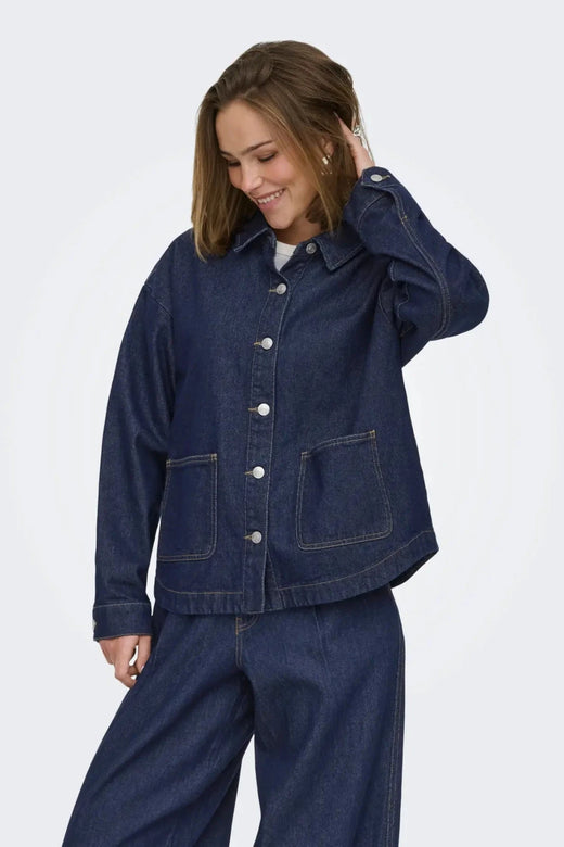 Only - Onllara Ls Shacket Gua - 5036780 Dark Blue Denim Rinse Jakker 