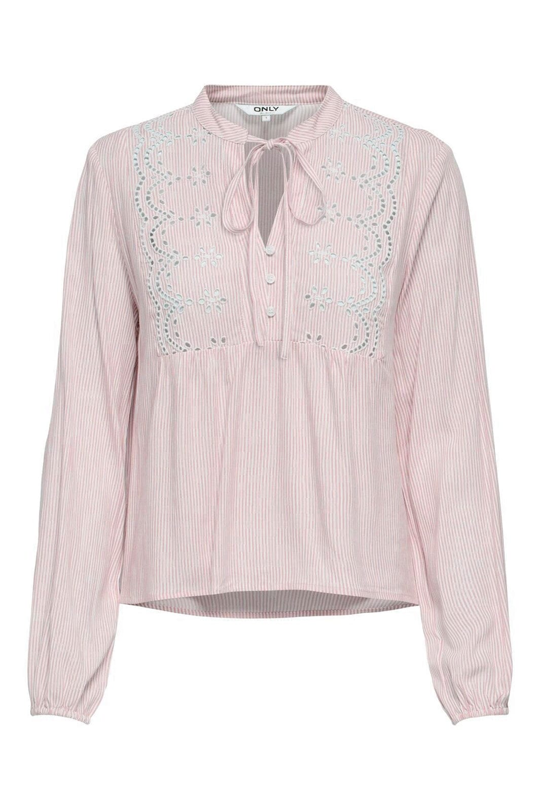 Only - Onllennyo Ls Embroid V-Neck Top - 5014009 Romance Rose Bright White