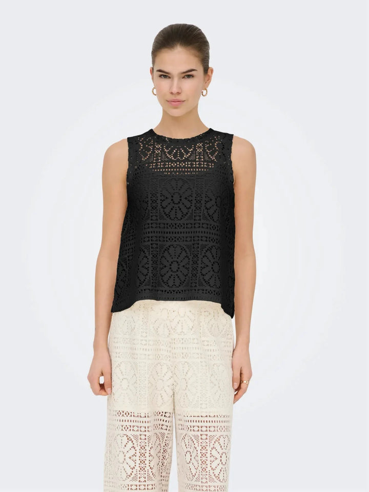 Only - Onllian Lace Tank Top - 5044905 Black Toppe 