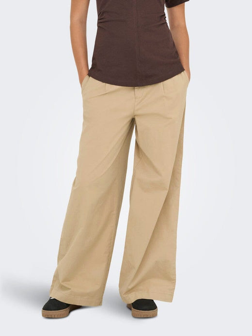 Only - Onlliana X Wide Pleat Pant Ox - 4933750 Travertine Bukser 