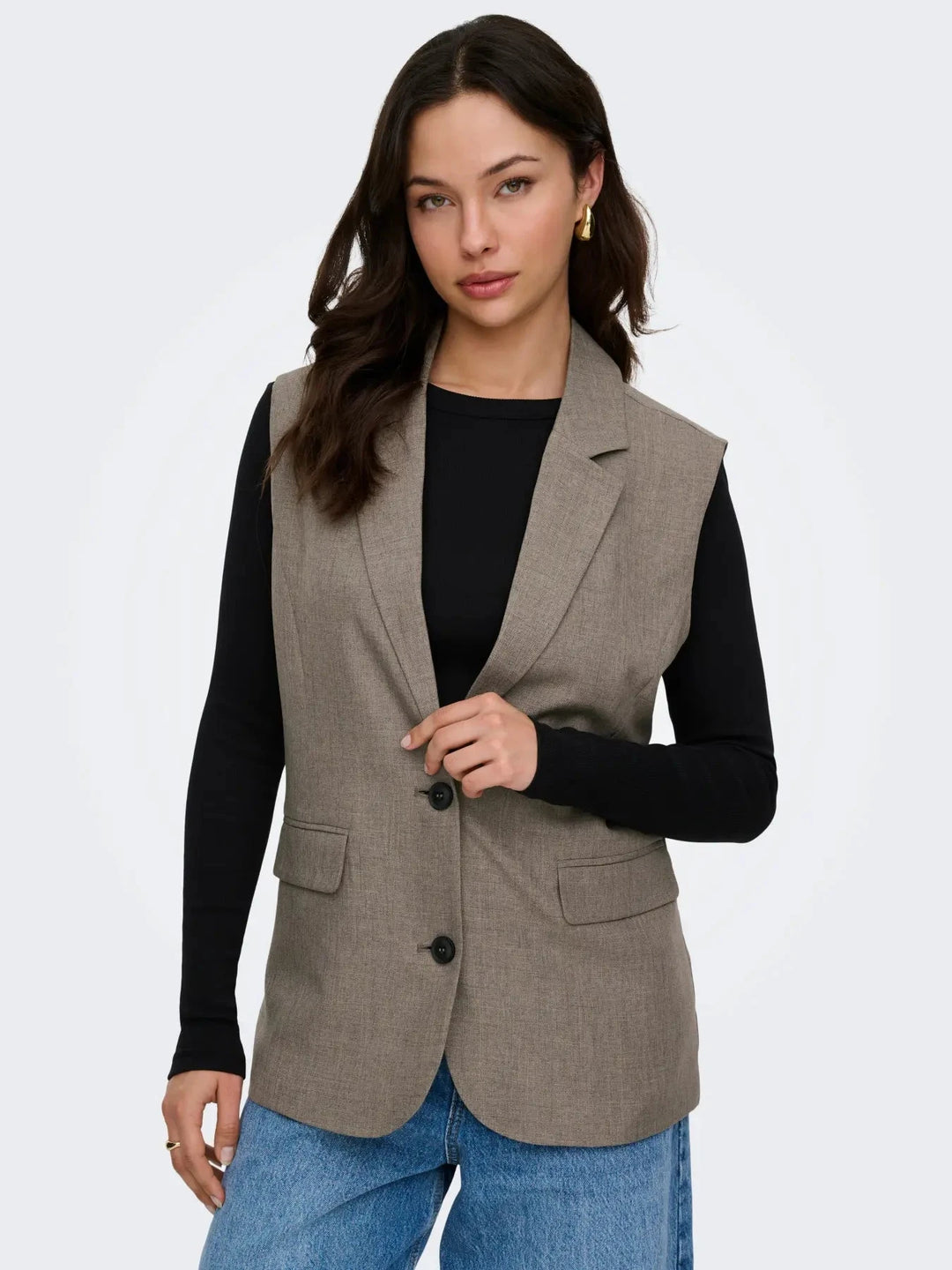 Only - Onllinda S/L Mel Oversize Waistcoat Tlr - 5090457 Major Brown Melange Veste 