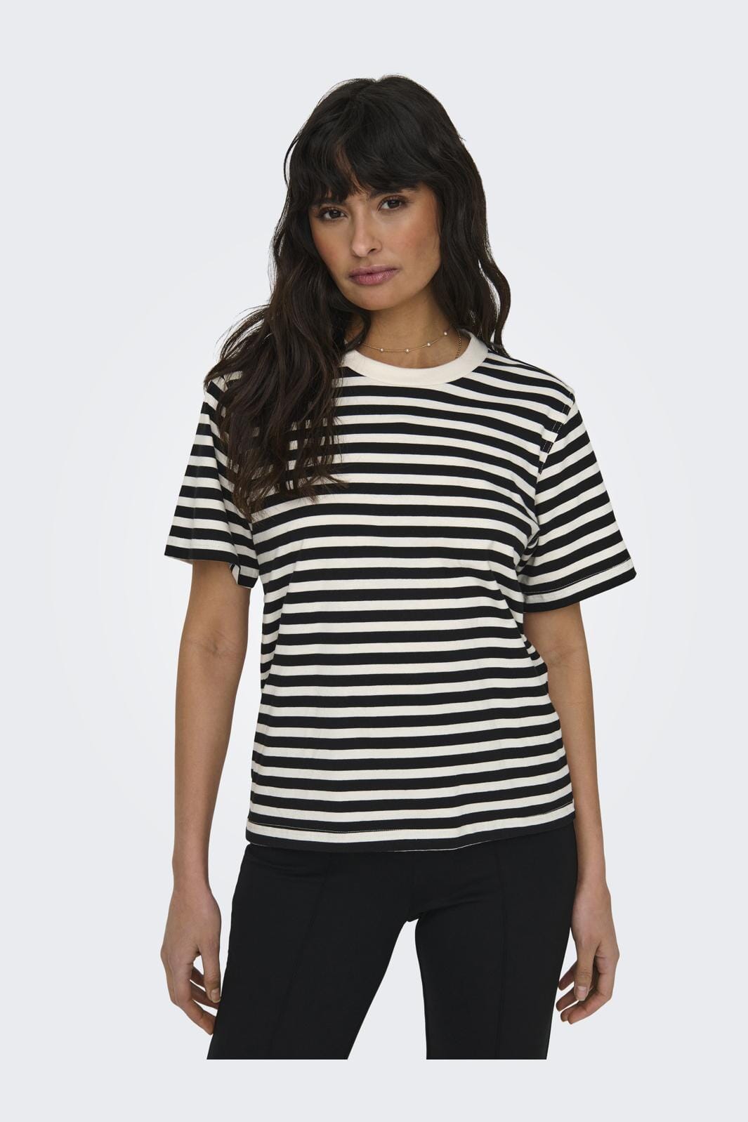 Only - Onllivina S/S Stripe Tee - 4022400 Cloud Dancer Black Stripes