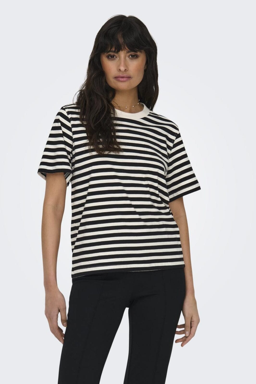 Only - Onllivina S/S Stripe Tee - 4022400 Cloud Dancer Black Stripes T-shirts 