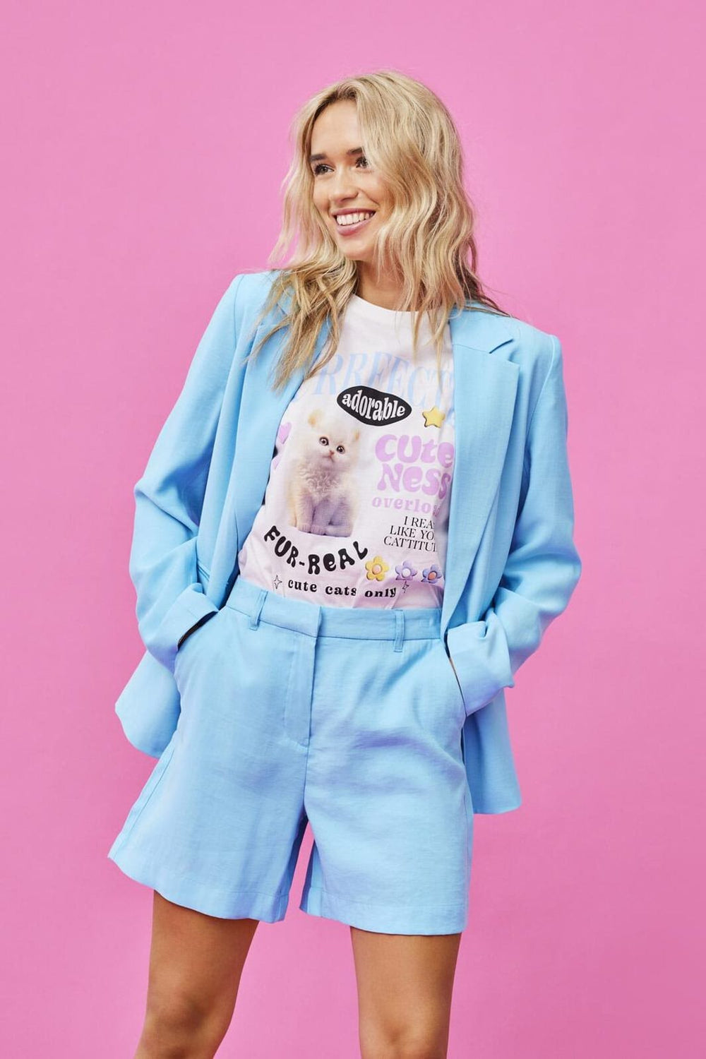 Only - Onllkelly S/S Cats Top Box - 4469393 Cloud Dancer Adorable