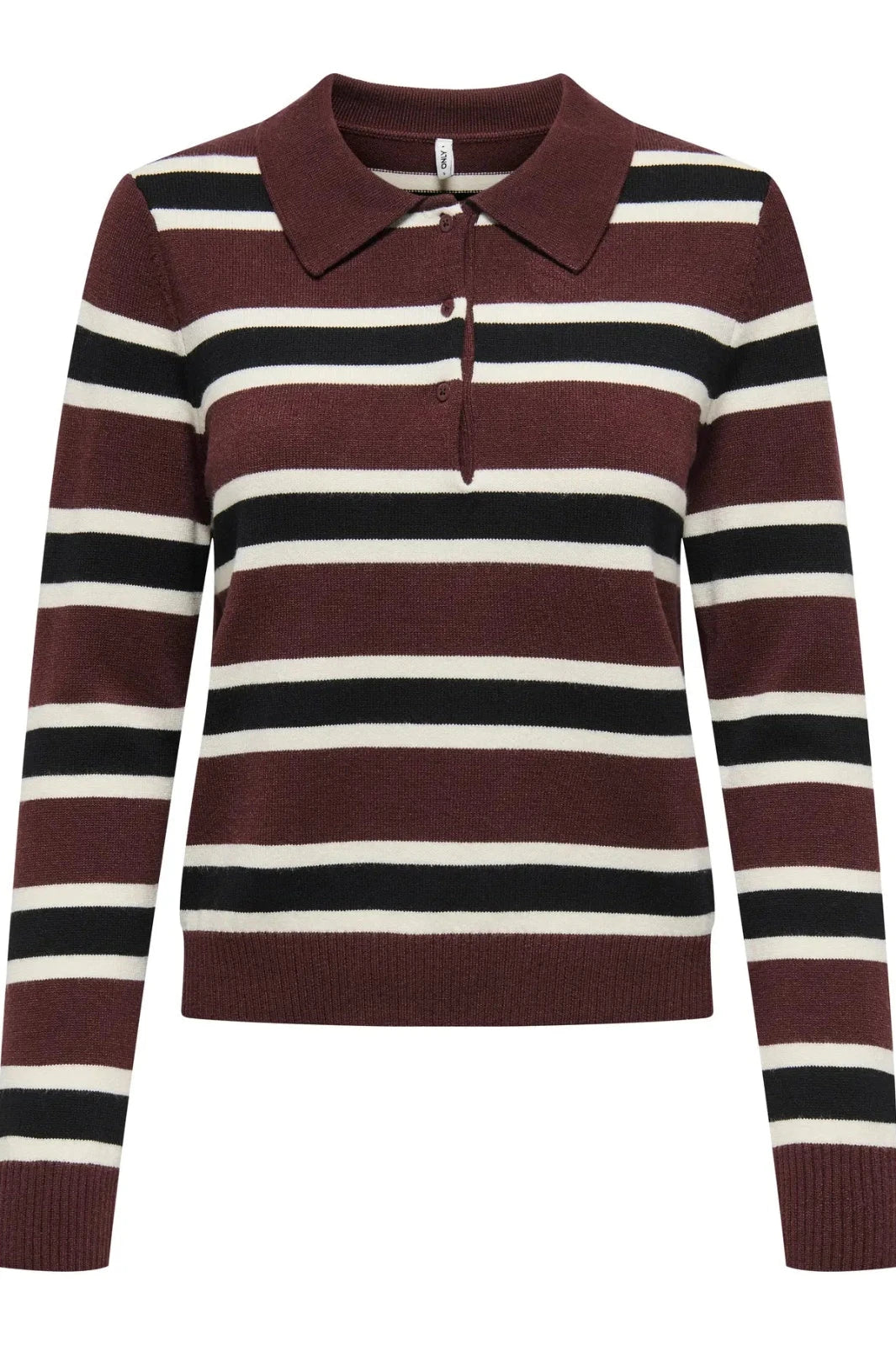 Only - Onllondon Ls Stripe Polo Cc Knt - 4947495 Decadent Chocolate Babys Breath/Black/Dtm Button Strikbluser 