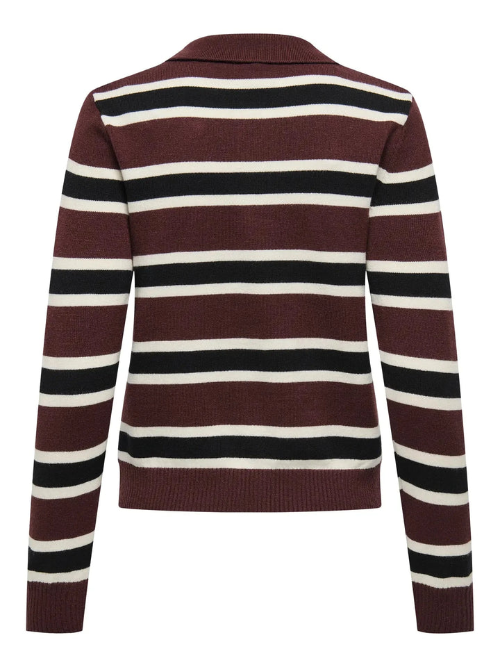 Only - Onllondon Ls Stripe Polo Cc Knt - 4947495 Decadent Chocolate Babys Breath/Black/Dtm Button Strikbluser 