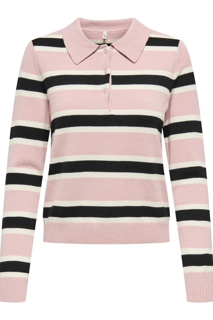 Only - Onllondon Ls Stripe Polo Cc Knt - 4947496 Burnished Lilac Babys Breath/Black/Dtm Button Strikbluser 