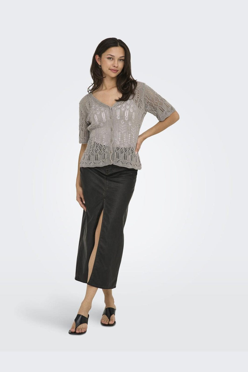 Only - Onllovely Ss Glitter Button Top Knt - 4916203 Weathered Teak Silver