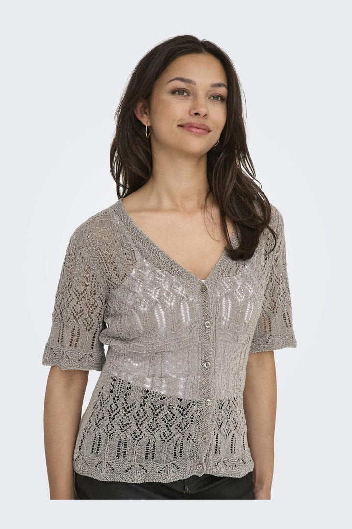 Only - Onllovely Ss Glitter Button Top Knt - 4916203 Weathered Teak Silver