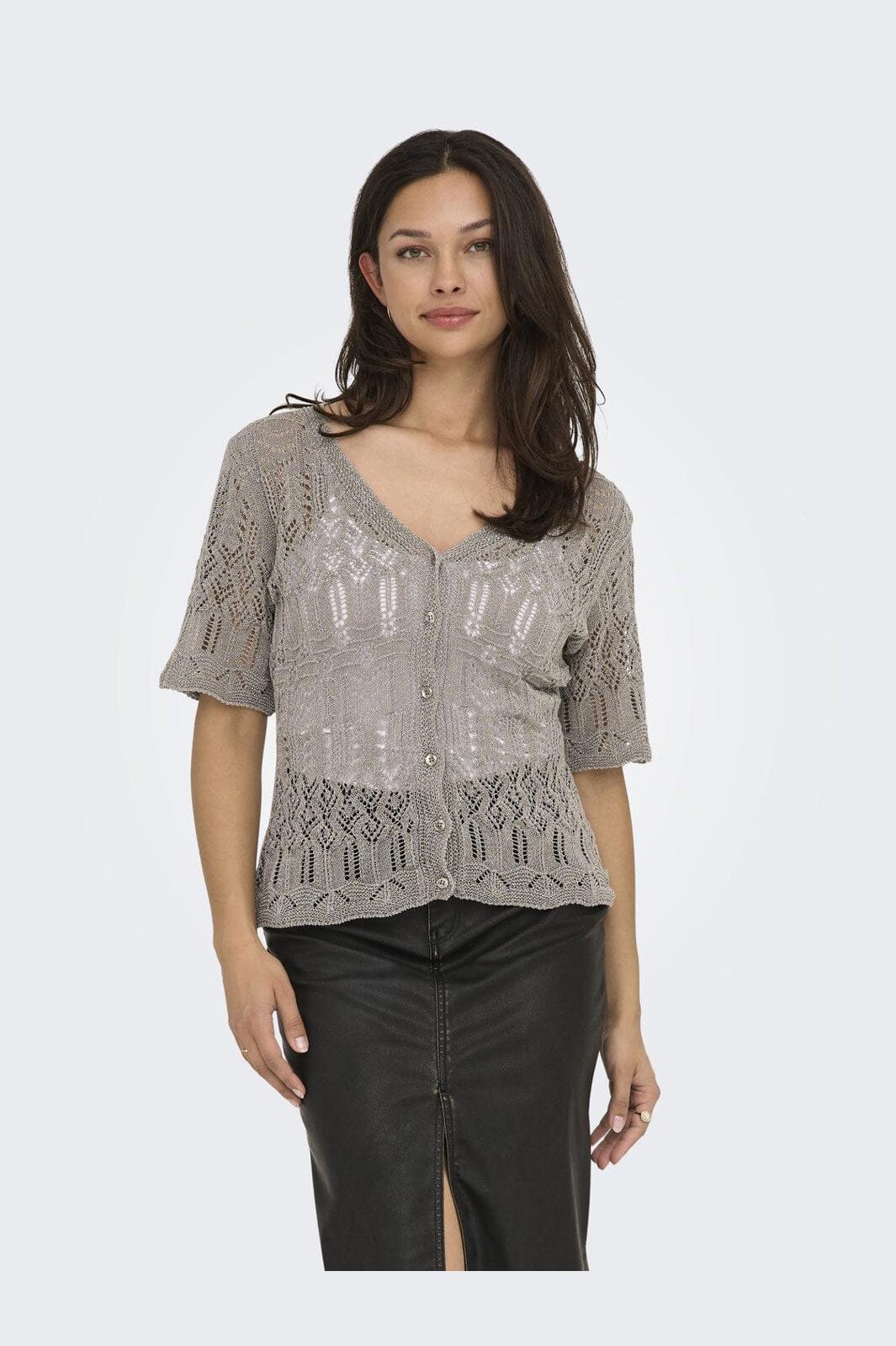 Only - Onllovely Ss Glitter Button Top Knt - 4916203 Weathered Teak Silver