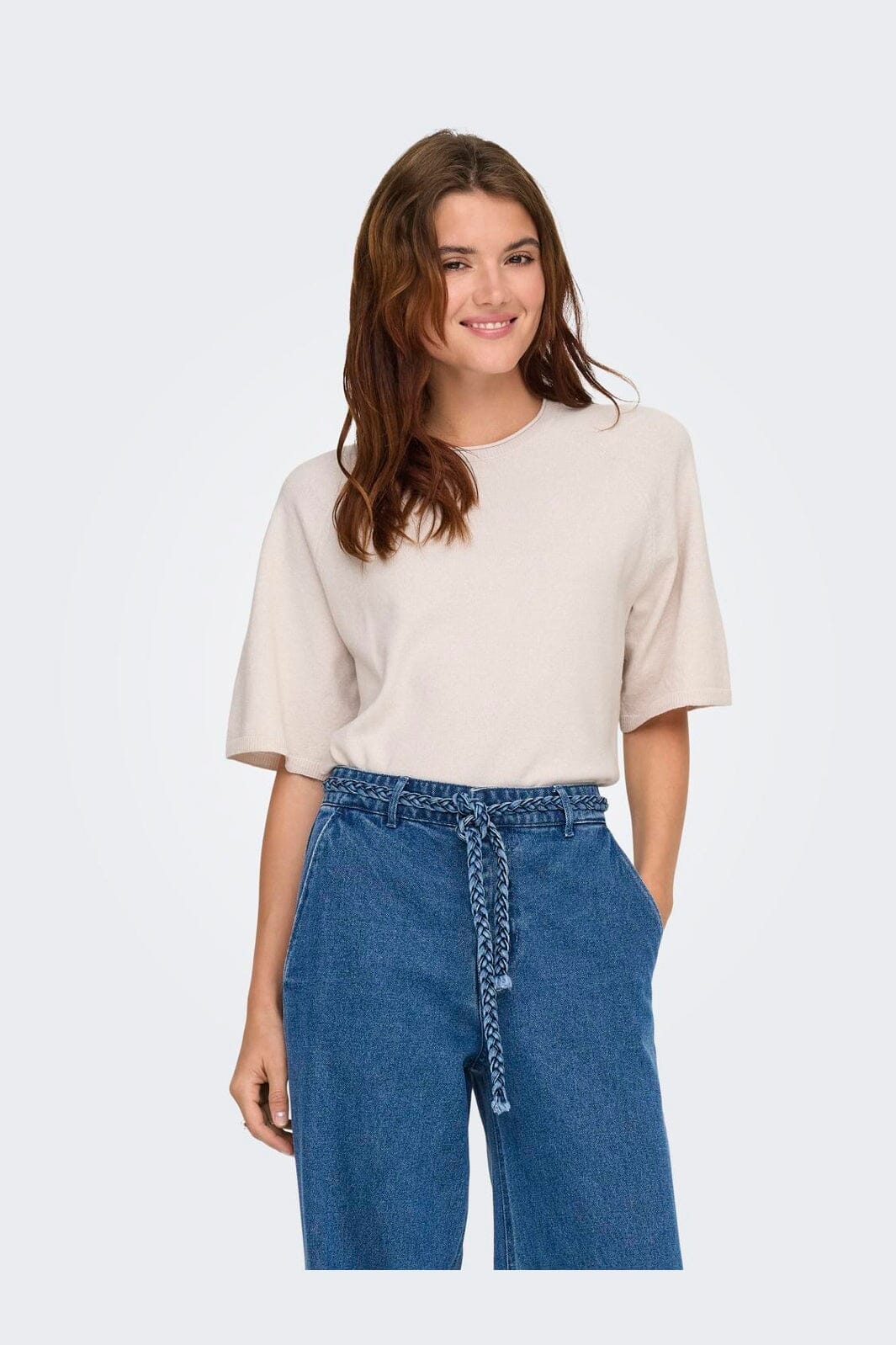 Only - Onlloyal 2/4 O-Neck Knt - 4981573 Moonbeam Melange