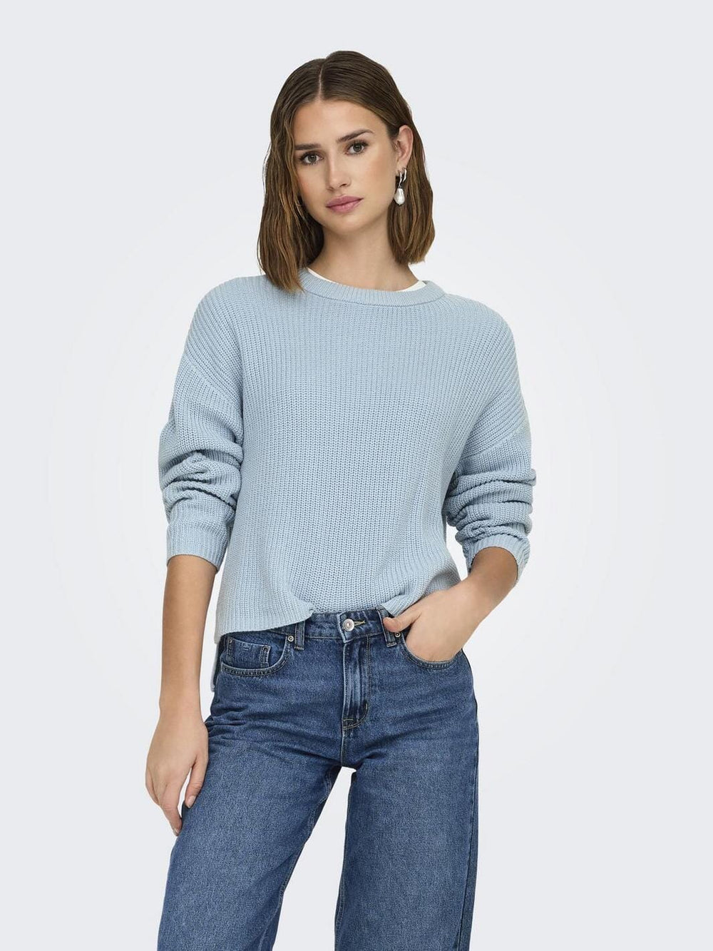 Only - Onlluna Ls O-Neck Pullover Knt Nca - 4676800 Cashmere Blue