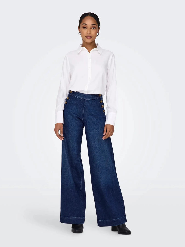 Only - Onlmadison Button Wide Gua - 4849406 Dark Blue Denim Jeans 