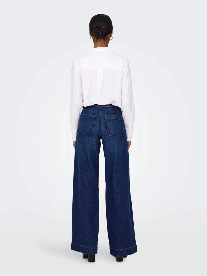 Only - Onlmadison Button Wide Gua - 4849406 Dark Blue Denim Jeans 