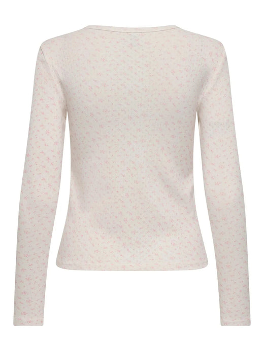 Only - Onlmadison L/S O-Neck Top - 4969690 Cloud Dancer Gry Flower Romance Rose Bluser 