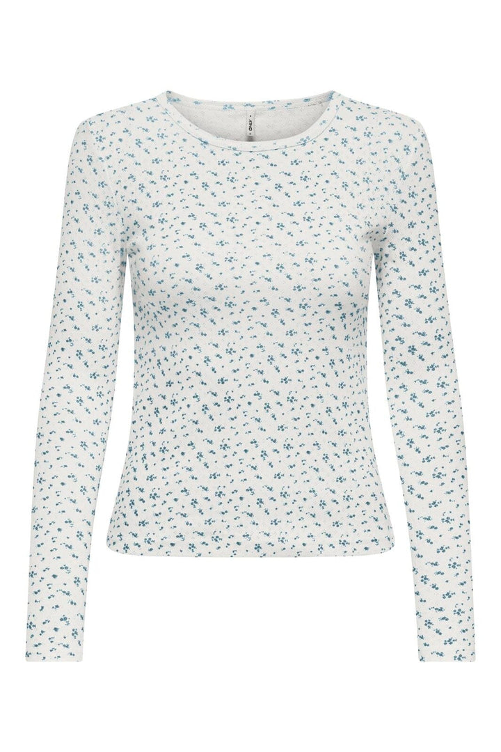 Only - Onlmadison L/S O-Neck Top - 5080716 Cloud Dancer Gry Flower Winter Sky
