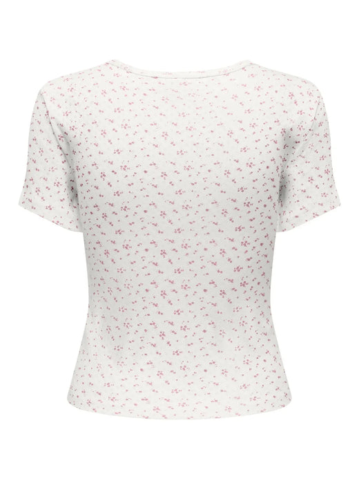 Only - Onlmadison S/S O-Neck Baby Tee - 5011783 Cloud Dancer Gry Flower Romance Rose T-shirts 