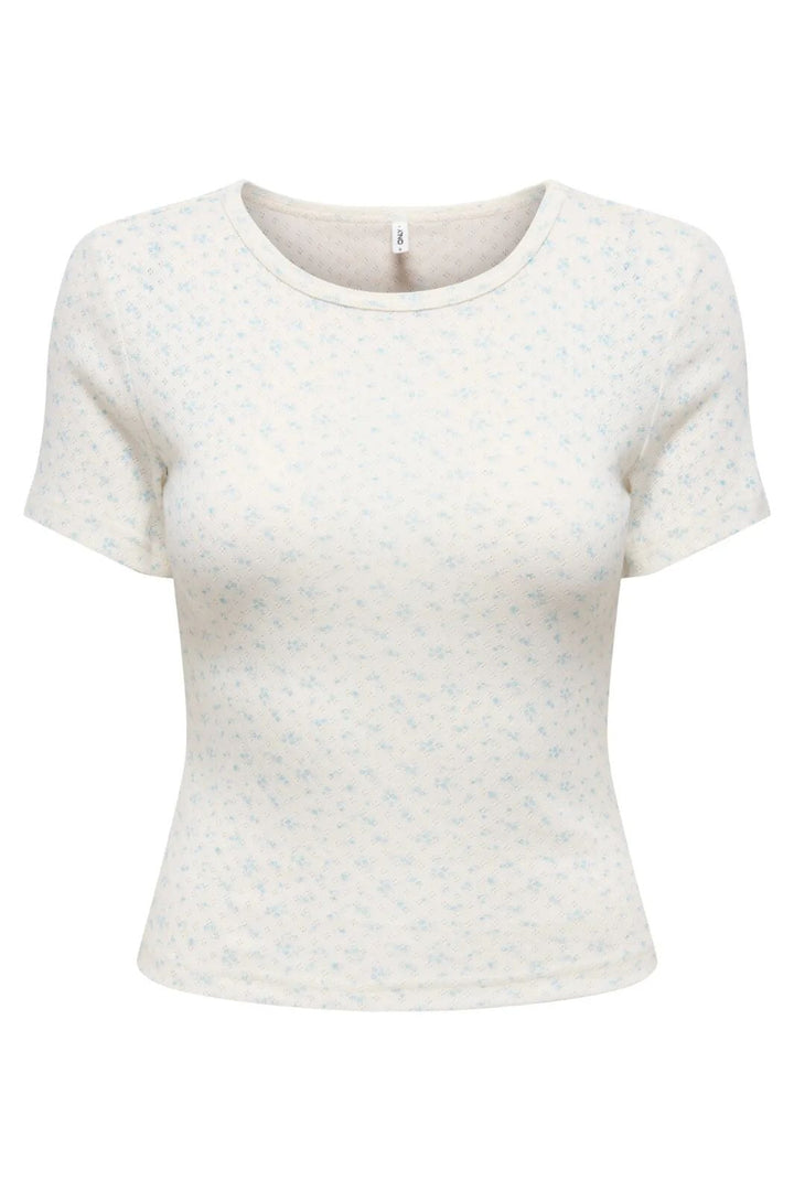 Only - Onlmadison S/S O-Neck Baby Tee - 5011787 Cloud Dancer Vivi Winter Sky Toppe 