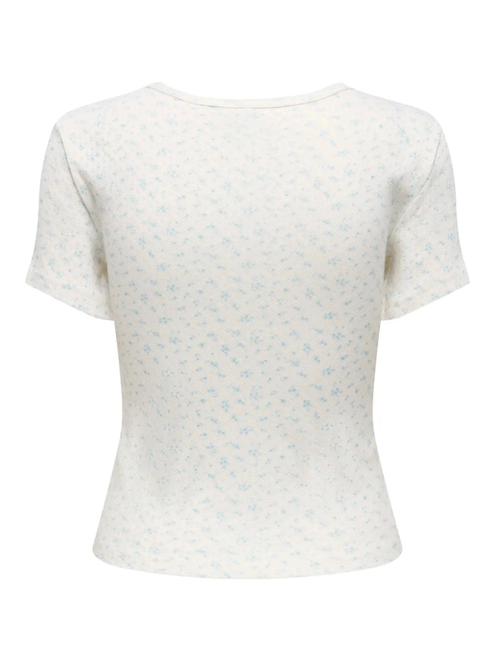 Only - Onlmadison S/S O-Neck Baby Tee - 5011787 Cloud Dancer Vivi Winter Sky Toppe 