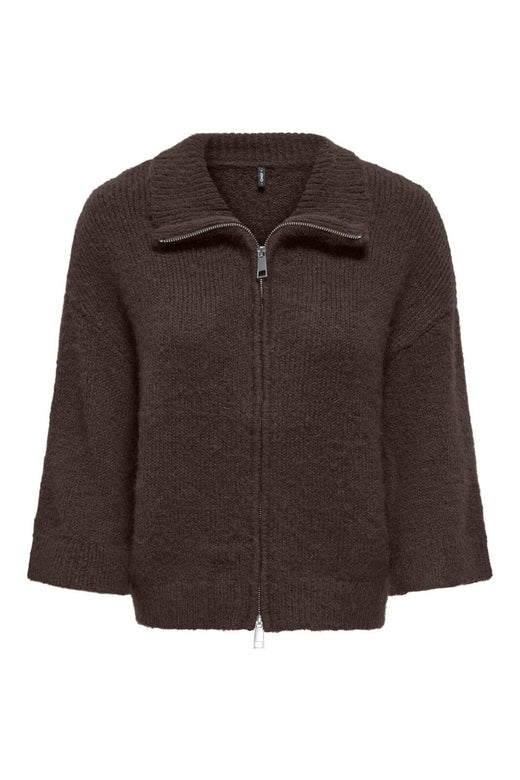 Only - Onlmaggie 3/4 Wide Zip Cardi Cc Knt - 5101036 Coffee Bean Melange/Silver Zipper