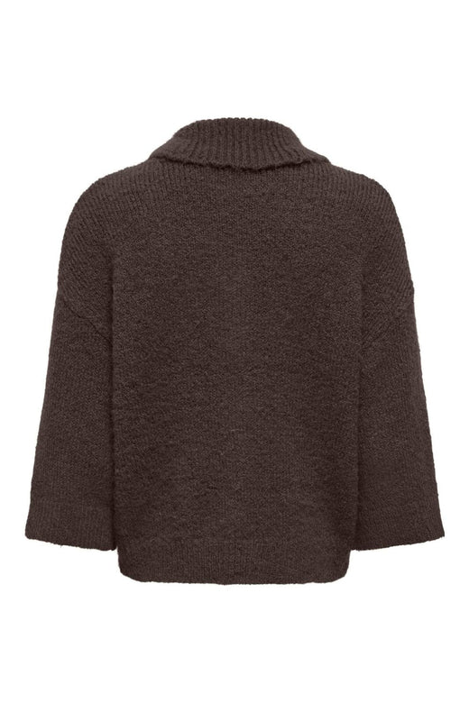 Only - Onlmaggie 3/4 Wide Zip Cardi Cc Knt - 5101036 Coffee Bean Melange/Silver Zipper
