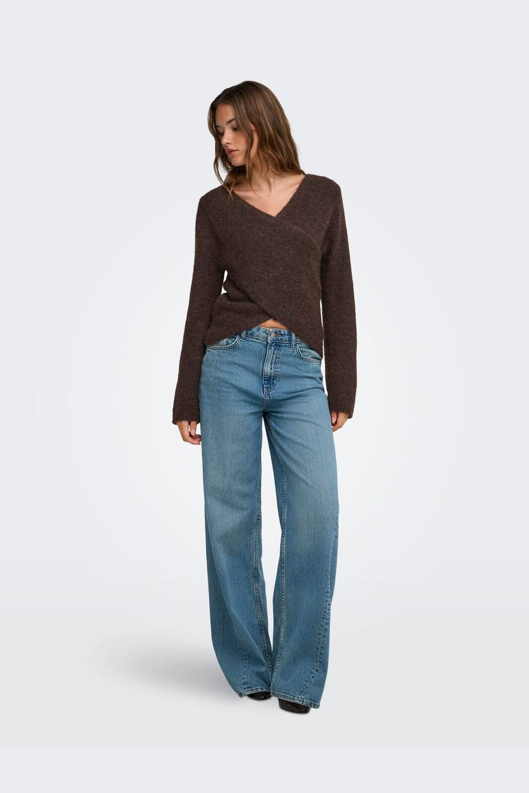 Only - Onlmaggie Ls Cross V-Neck Cc Knt - 5027929 Coffee Bean Melange