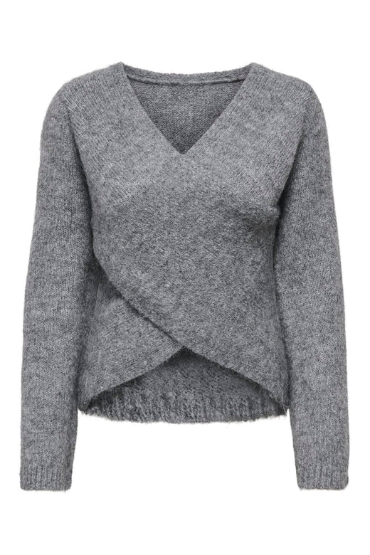 Only - Onlmaggie Ls Cross V-Neck Cc Knt - 5101026 Medium Grey Melange