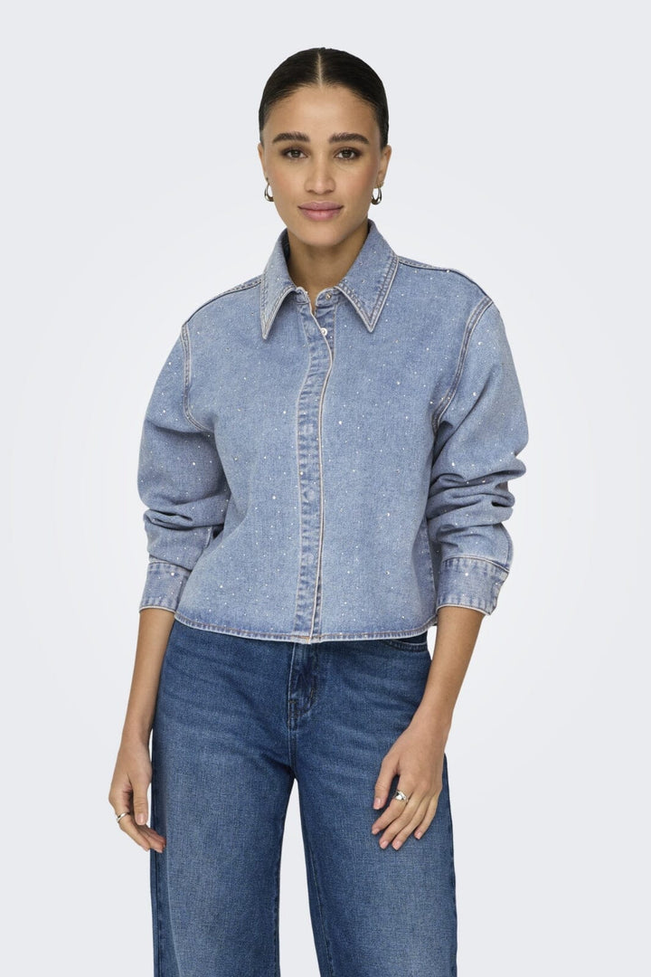 Only - Onlmaggiemay L/S Rhinest Shirt - 4849399 Light Blue Denim
