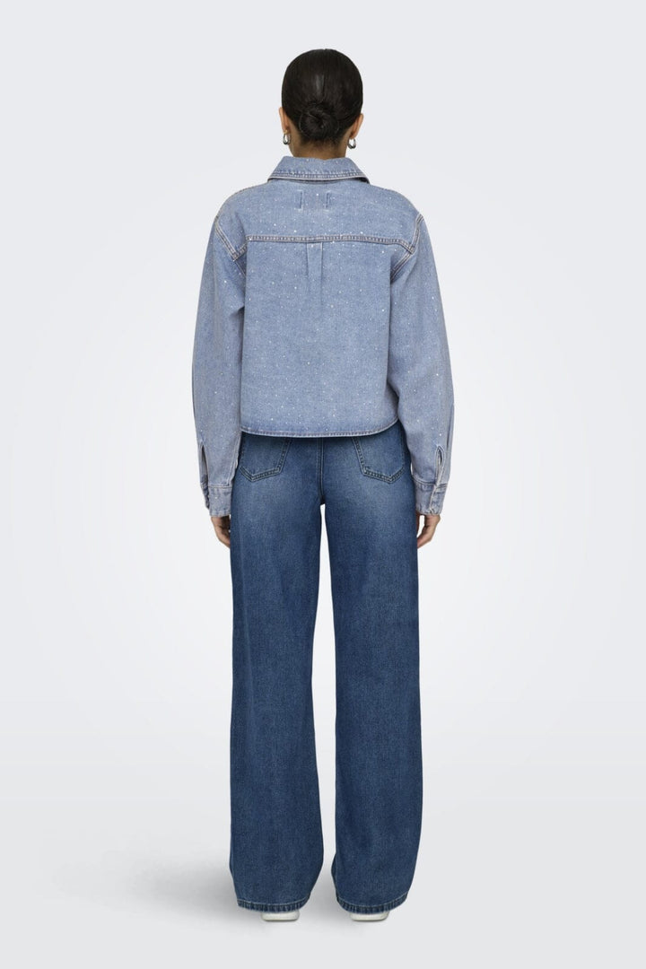Only - Onlmaggiemay L/S Rhinest Shirt - 4849399 Light Blue Denim