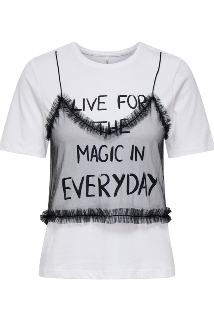 Only - Onlmalija Life S/S O-Neck Top Box - 4896205 Bright White Black Singlet + Print Magic Everyday T-shirts 