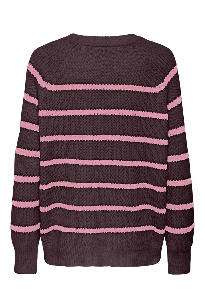 Only - Onlmally Life Ls Loose O-Neck Knt - 4894901 Winetasting Melange/Sea Pink Melange