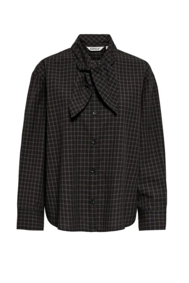 Only - Onlmaya Check Bow Shirt - 5195883 Black Grey Skjorter 