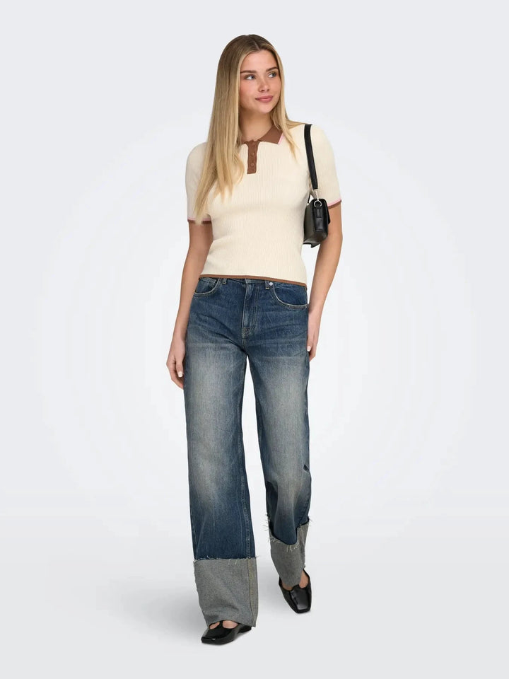 Only - Onlmeddi Life Ss Contrast Polo Cc Knt - 4972164 Birch Toasted/Romance Rose/Dtm Button T-shirts 